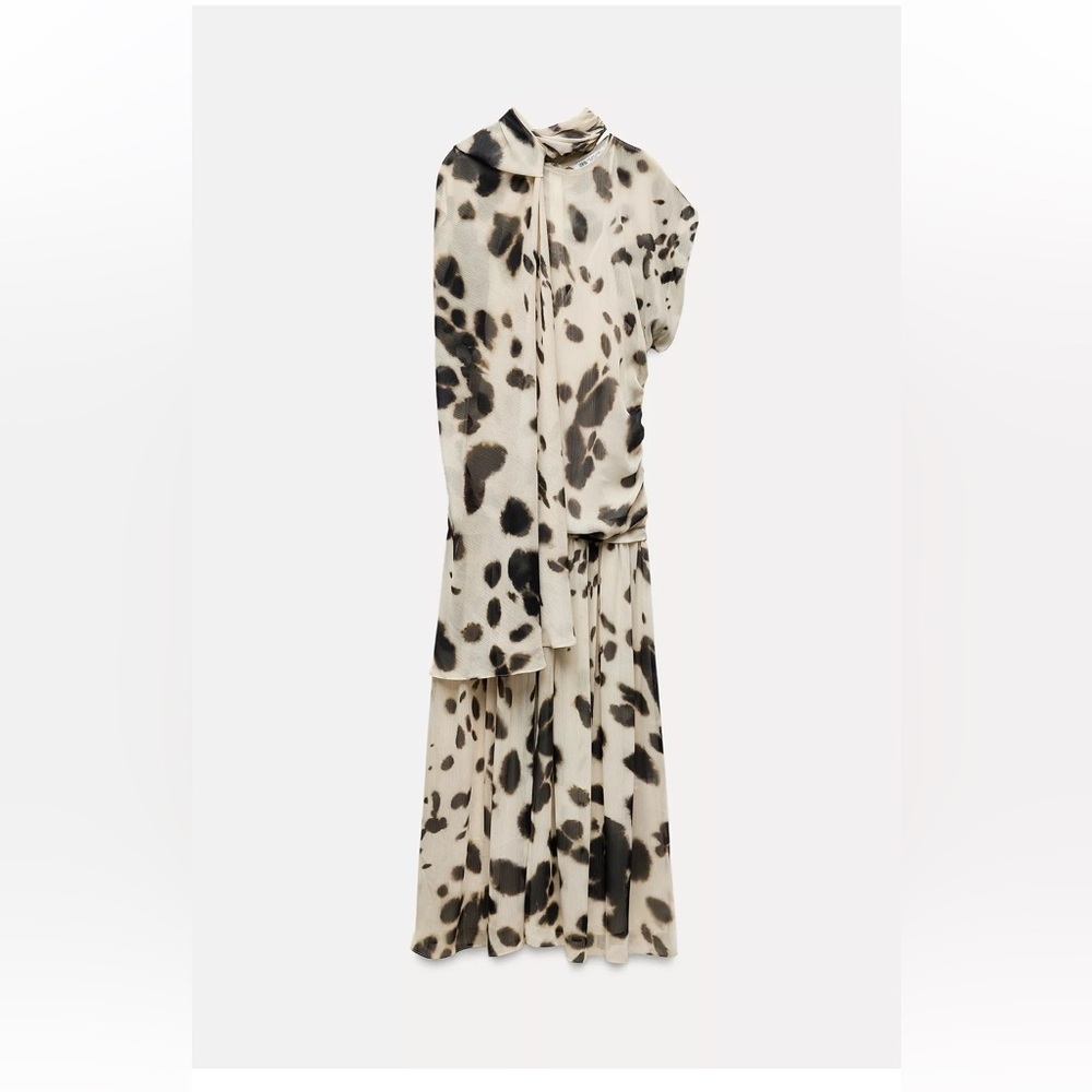 Zara animal printed voluminous dress with scarf